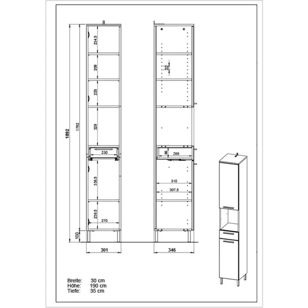 2-türiger Badezimmer-Hochschrank Mit Schublade – Maiksena 7