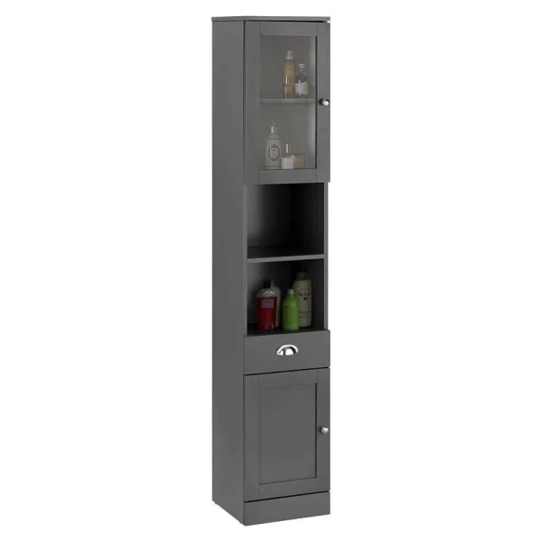 32x180x30 Grauer Hochschrank Mit Metallgriffen – Zenca I 3