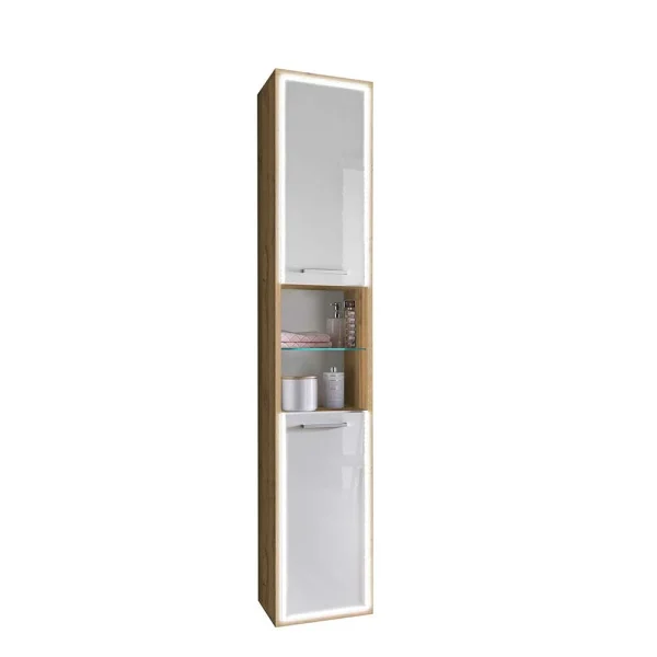 33x185x32 Bad Hochschrank Mit Beleuchtung LED – Manesia 3