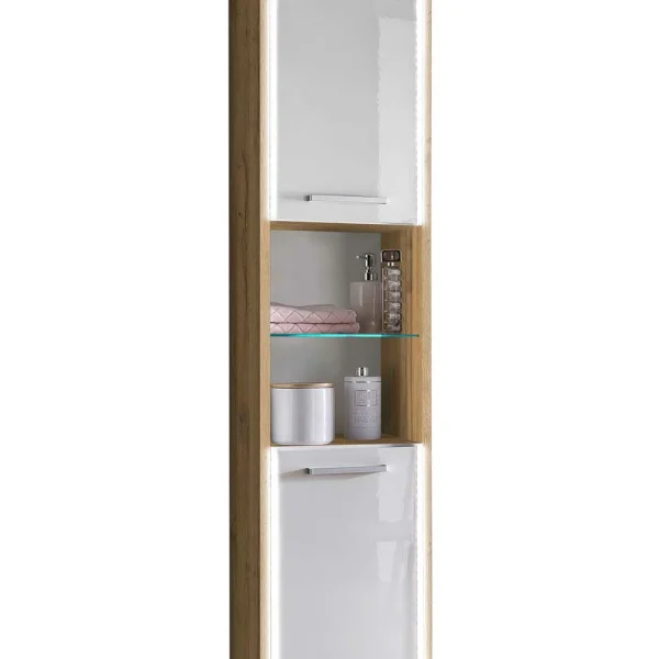 33x185x32 Bad Hochschrank Mit Beleuchtung LED – Manesia 4
