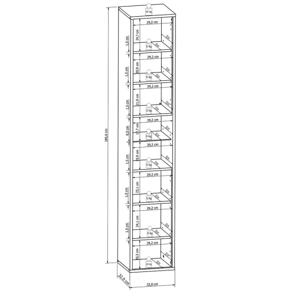 33x185x32 Bad Hochschrank Mit Beleuchtung LED – Manesia 7