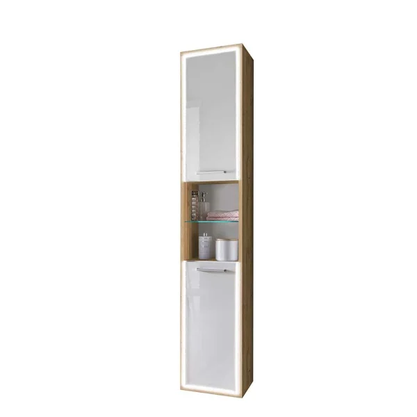 33x185x32 Bad Hochschrank Mit Beleuchtung LED – Manesia 1