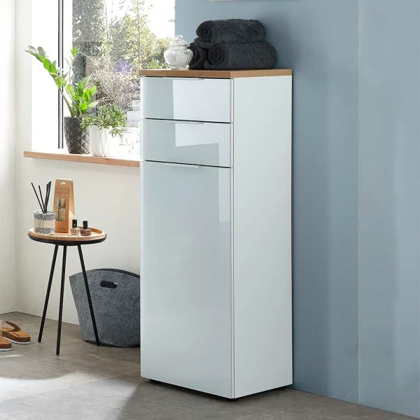 39x112x34 Badschrank In Weiß & Eiche – Etosia 3