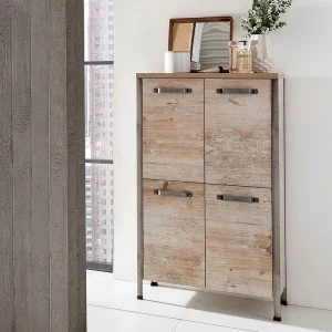 4-türiges Bad Highboard In Eiche Grau – Merit 10