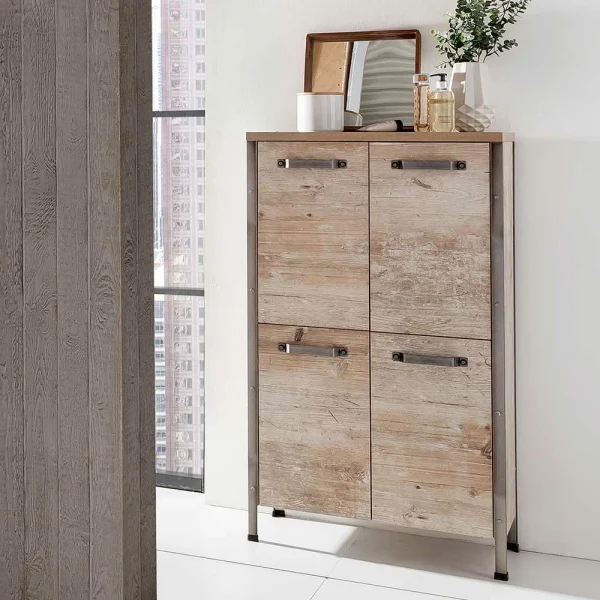 4-türiges Bad Highboard In Eiche Grau – Merit 3