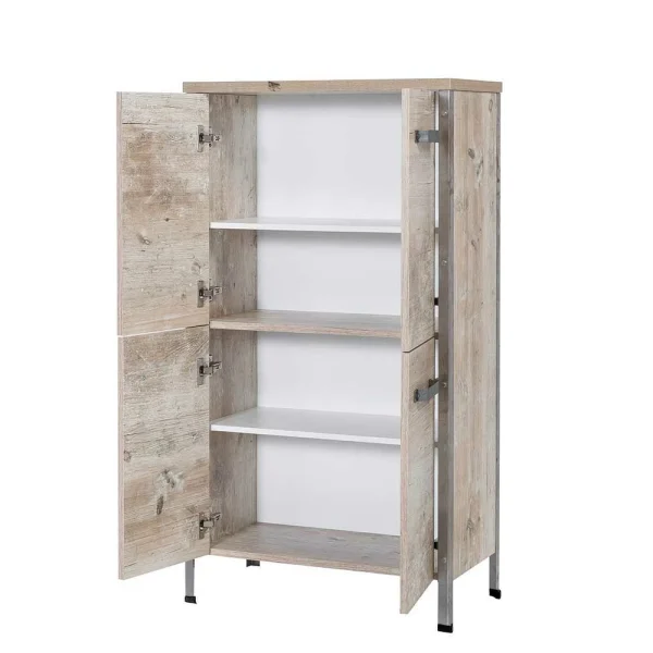 4-türiges Bad Highboard In Eiche Grau – Merit 5