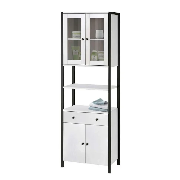 60x180x35 Schrank In Weiß Mit Schwarz – Nokios 3