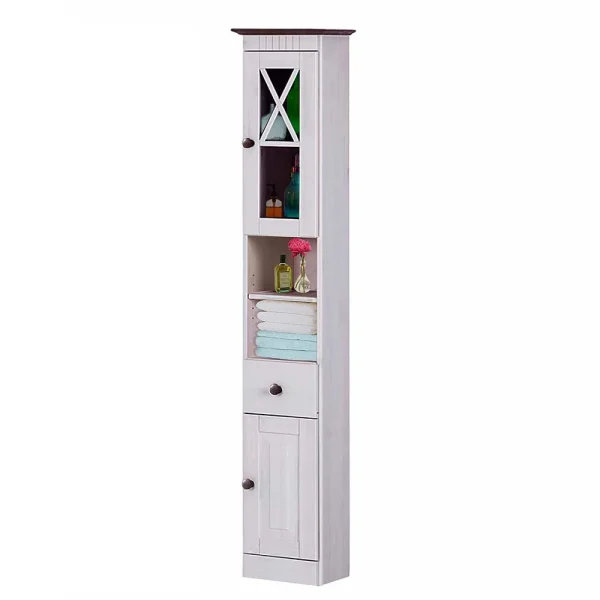 84x125x35 Landhaus Badschrank Schmal In Weiß – Keltor 3