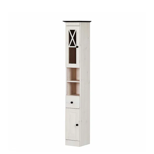 84x125x35 Landhaus Badschrank Schmal In Weiß – Keltor 1