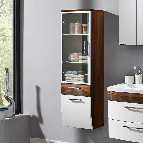 Bad Glastür Hochschrank Badajoz Mit Schublade Und Klappe 3