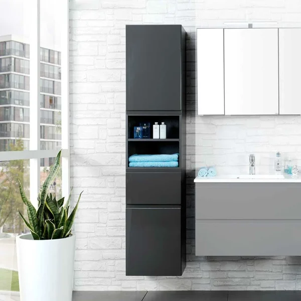 Badezimmer Hochschrank Blaxin In Anthrazit Hochglanz 3