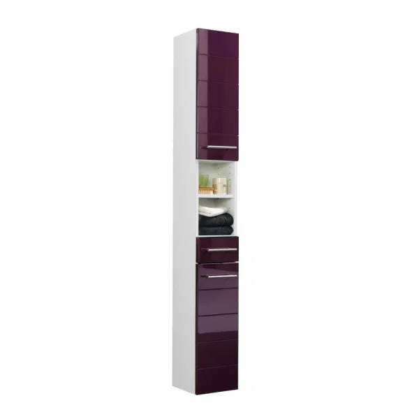 Badezimmer Hochschrank Laydia In Aubergine Hochglanz 3
