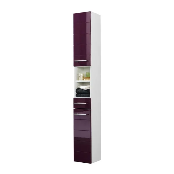 Badezimmer Hochschrank Laydia In Aubergine Hochglanz 1