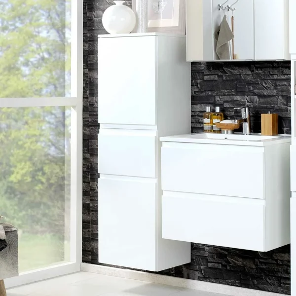 Badezimmer Hochschrank Concetada In Hochglanz Weiß 3