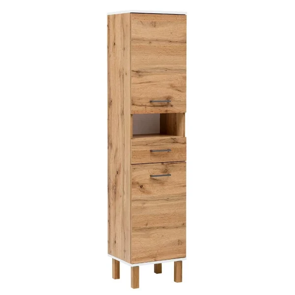 Badezimmer Hochschrank In Eiche NB Mit Weiß – Voinla 3
