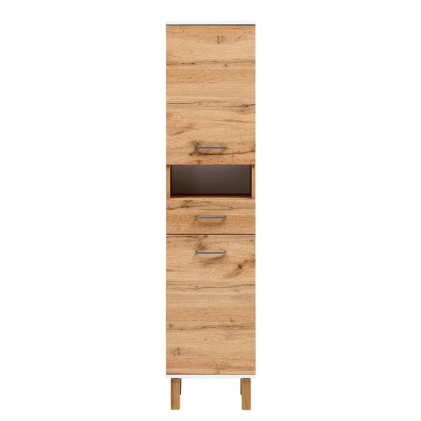 Badezimmer Hochschrank In Eiche NB Mit Weiß – Voinla 4