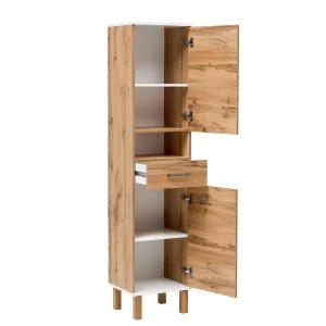Badezimmer Hochschrank In Eiche NB Mit Weiß – Voinla 14