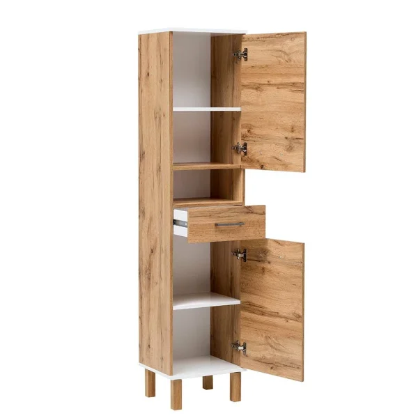 Badezimmer Hochschrank In Eiche NB Mit Weiß – Voinla 5
