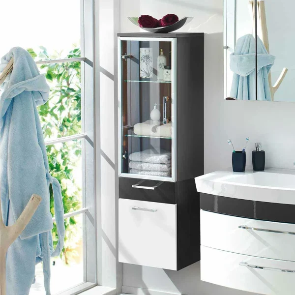 Badezimmer Vitrinenschrank Boisan Mit Schublade Und Klappe 3