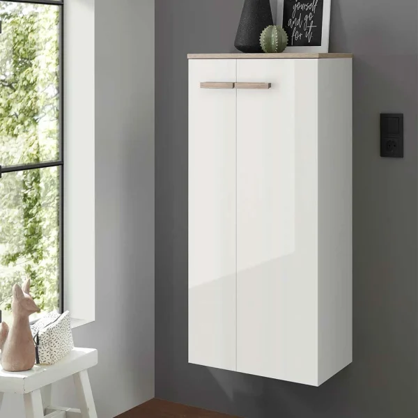 Badezimmerschrank In Weiß Hochglanz & Eiche – Vauflos 3
