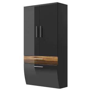 Breiter Bad Hochschrank Lieda In Hochglanz Anthrazit Walnuss 9