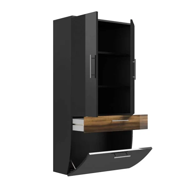 Breiter Bad Hochschrank Lieda In Hochglanz Anthrazit Walnuss 6