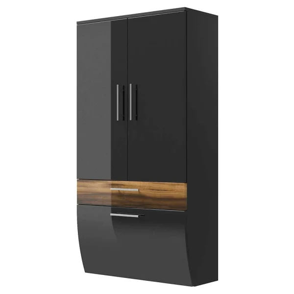 Breiter Bad Hochschrank Lieda In Hochglanz Anthrazit Walnuss 1