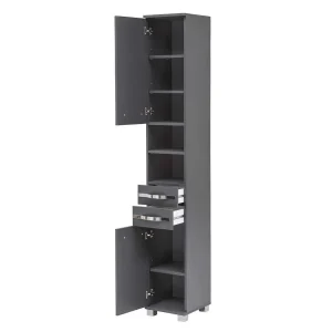 Dunkelgrauer Bad Hochschrank Mit Metallgriffen – Ostiena 14
