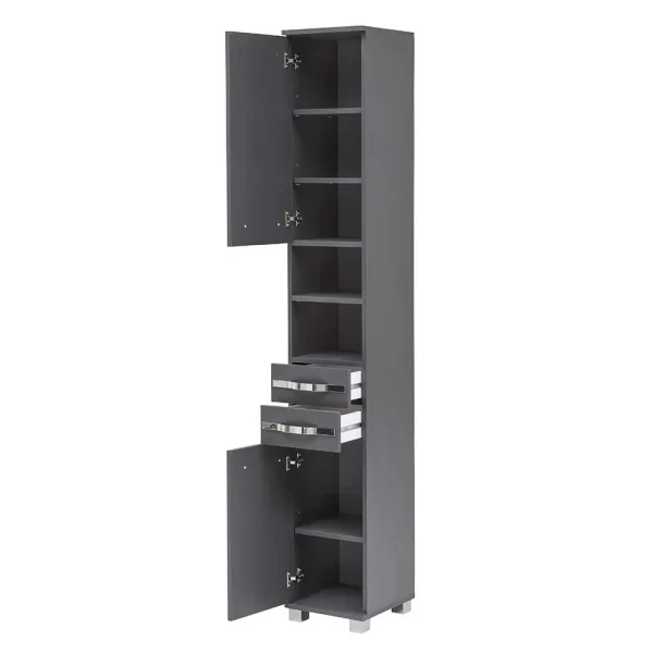 Dunkelgrauer Bad Hochschrank Mit Metallgriffen – Ostiena 5