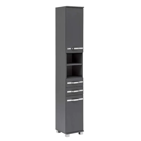 Dunkelgrauer Bad Hochschrank Mit Metallgriffen – Ostiena 1