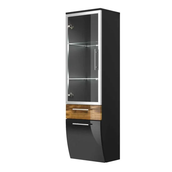 Hochglanz Bad Hochschrank Lieda In Anthrazit Und Walnuss 1