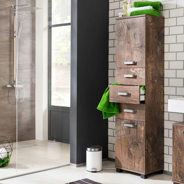 Hoher Badezimmerschrank Mit 3 Schubladen – Fleminos 3