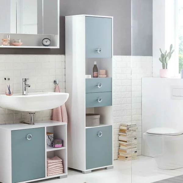 Moderner Bad Hochschrank In Hellem Blau – Greina 3
