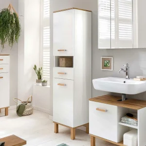 Skandi Bad Hochschrank In Weiß Glanz – Utiona 10
