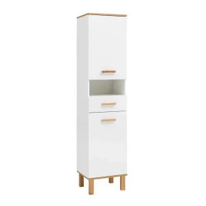 Skandi Bad Hochschrank In Weiß Glanz – Utiona 12
