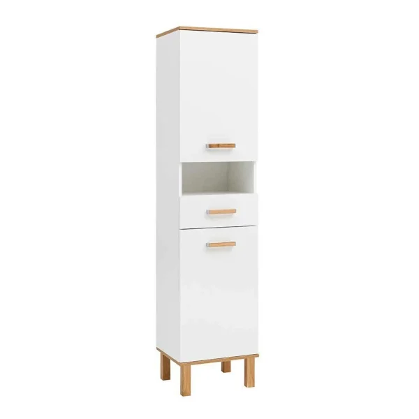Skandi Bad Hochschrank In Weiß Glanz – Utiona 4
