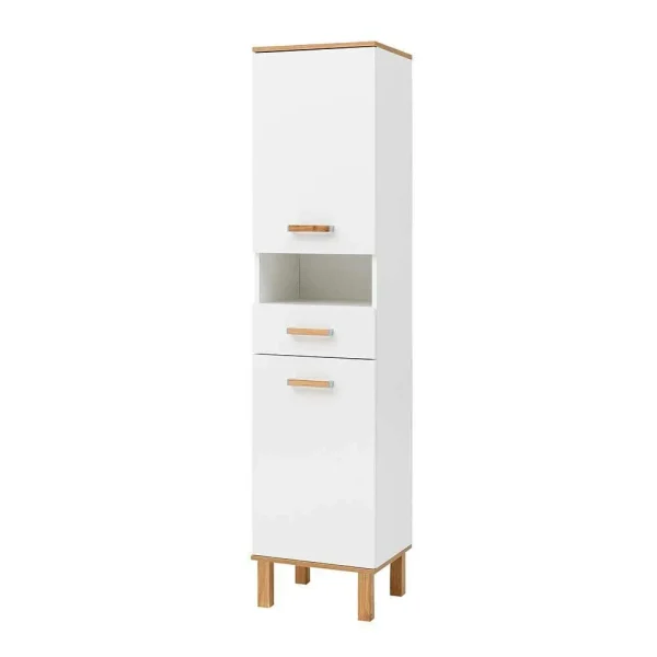 Skandi Bad Hochschrank In Weiß Glanz – Utiona 1