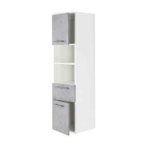 Wand Badschrank In Hellem Beton Grau Dekor – Rinessa II 16
