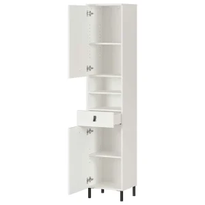 Weißer Badezimmer-Hochschrank Mit Metallgriffen – Sudessa 12