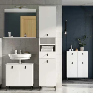 Weißer Badezimmer-Hochschrank Mit Metallgriffen – Sudessa 18