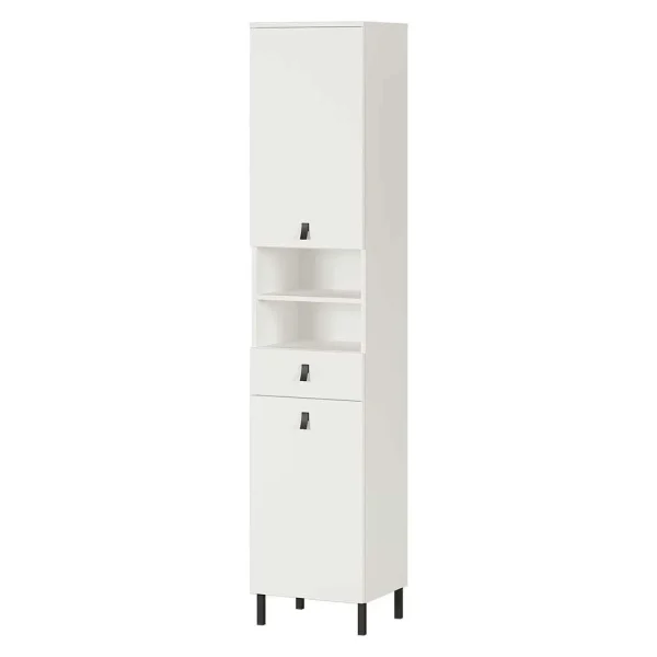 Weißer Badezimmer-Hochschrank Mit Metallgriffen – Sudessa 1