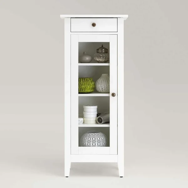 Weißer Badschrank Aus Holz Mit Glas Tür – Lousias 1
